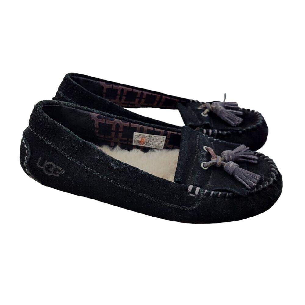 UGG 1005475 Lizzy Moccasin Slippers‎ Black Women's Size 5 Tassels Slip On